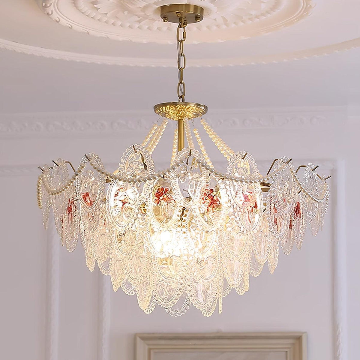 Tiered Glass Bead Chandelier with Polished Gold Hardware – Modern Pendant Ceiling Light | Thomler