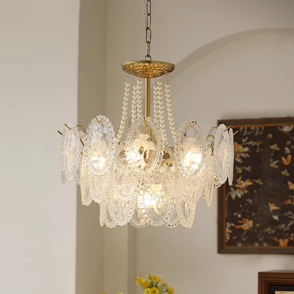Tiered Glass Bead Chandelier with Polished Gold Hardware – Modern Pendant Ceiling Light | Thomler