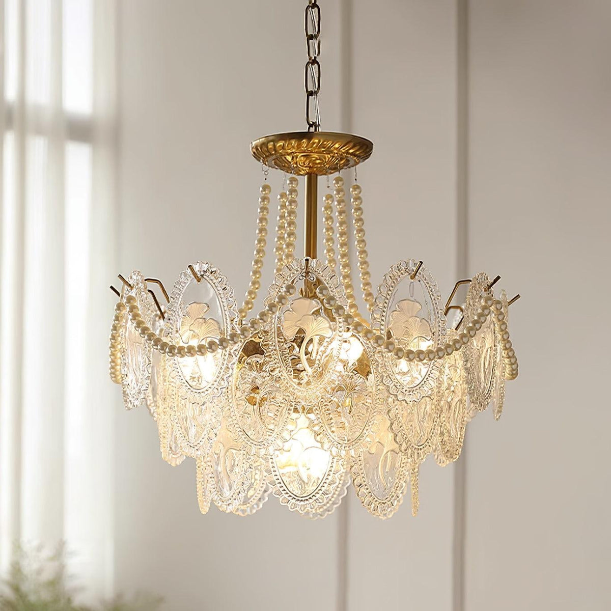 Tiered Glass Bead Chandelier with Polished Gold Hardware – Modern Pendant Ceiling Light | Thomler