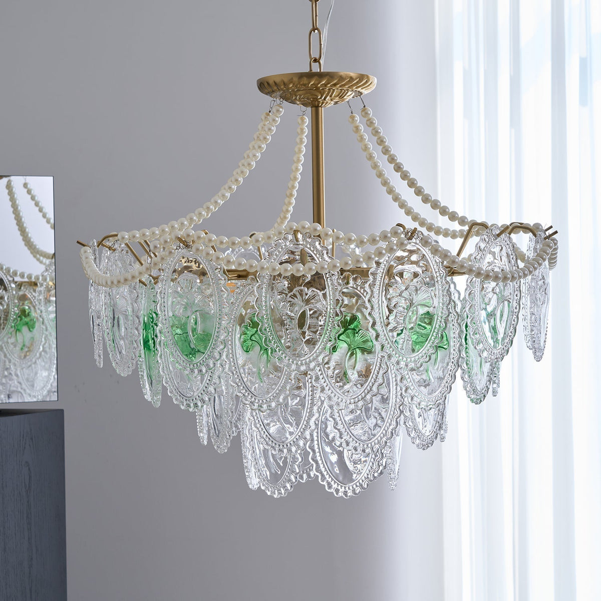 Tiered Glass Bead Chandelier with Polished Gold Hardware – Modern Pendant Ceiling Light | Thomler