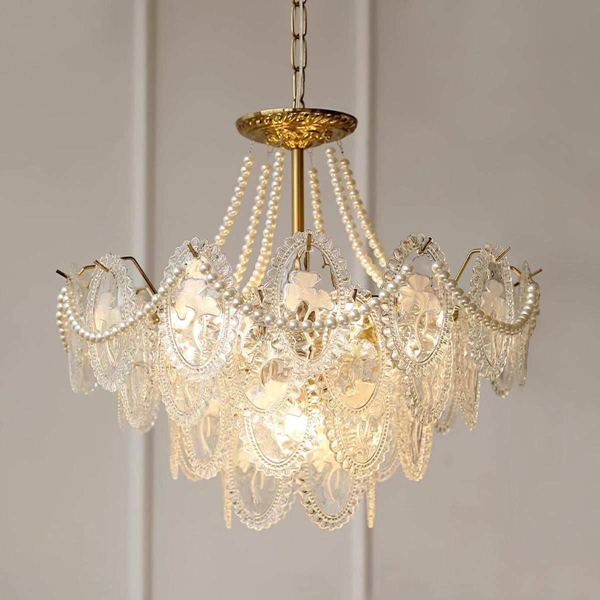 Tiered Glass Bead Chandelier with Polished Gold Hardware – Modern Pendant Ceiling Light | Thomler