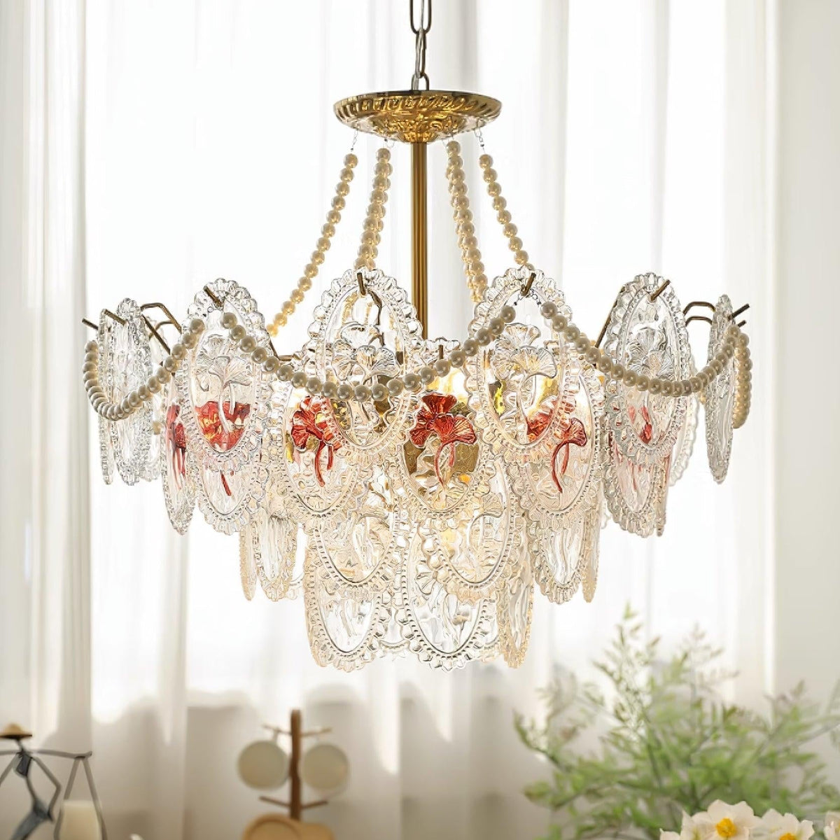 Tiered Glass Bead Chandelier with Polished Gold Hardware – Modern Pendant Ceiling Light | Thomler