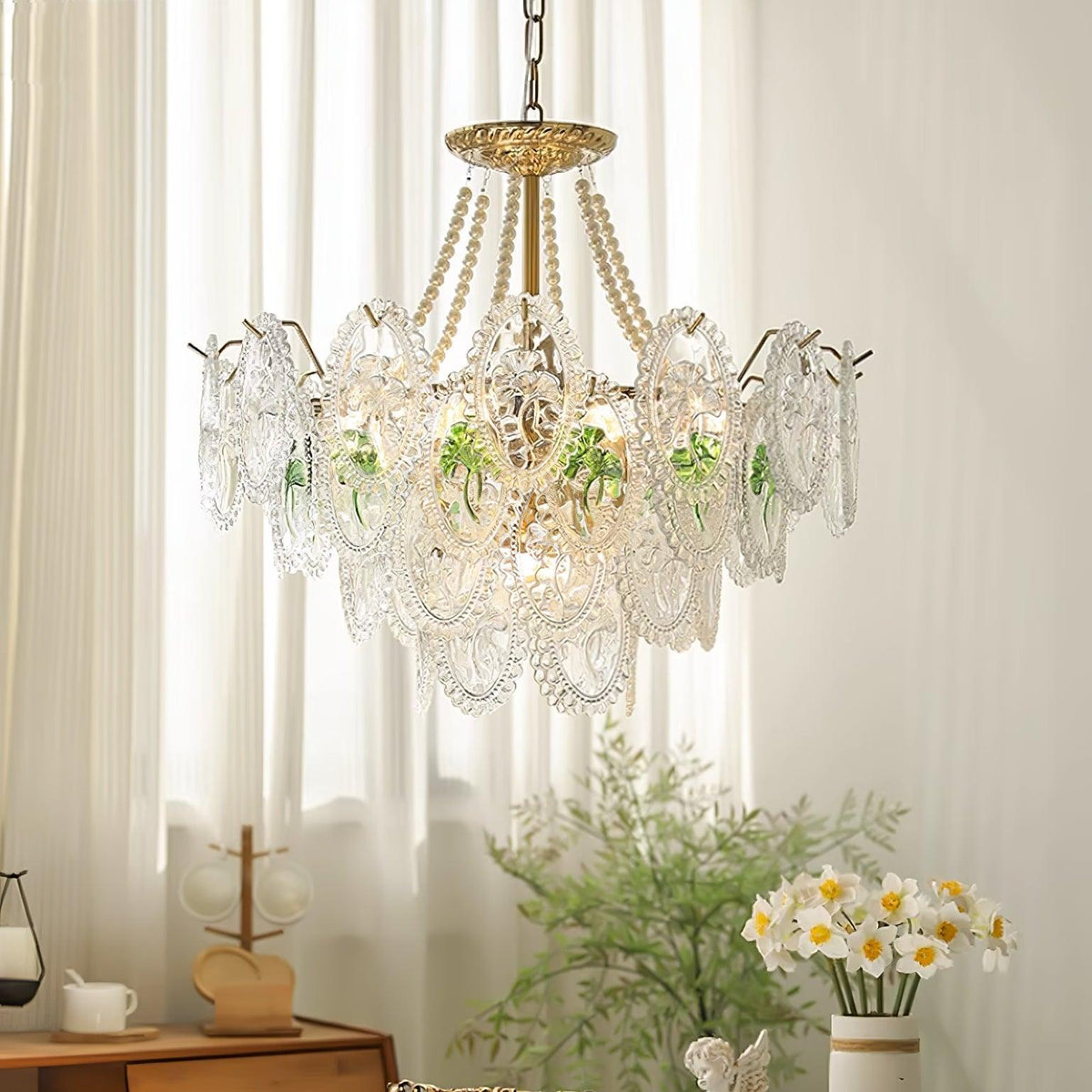 Tiered Glass Bead Chandelier with Polished Gold Hardware – Modern Pendant Ceiling Light | Thomler