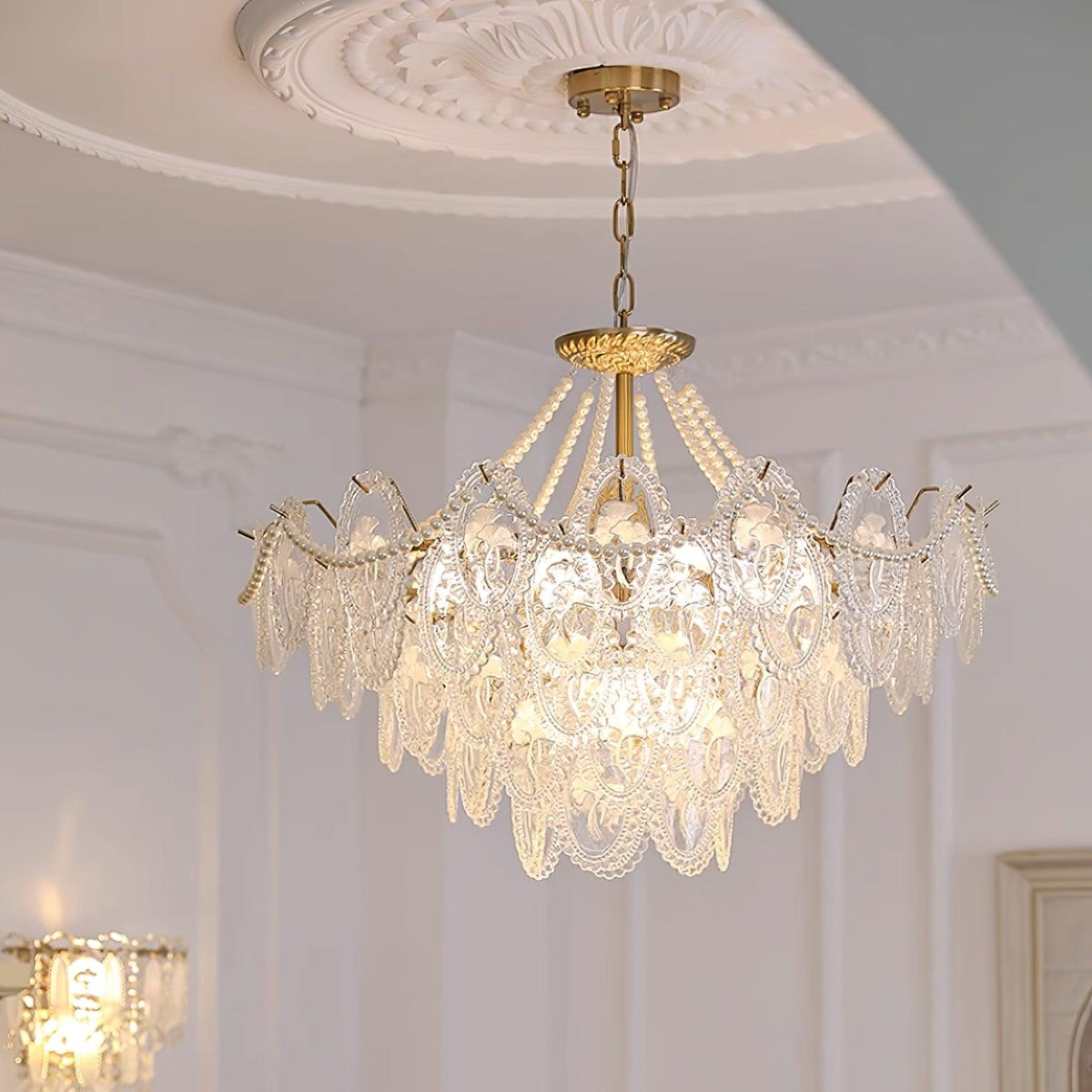 Tiered Glass Bead Chandelier with Polished Gold Hardware – Modern Pendant Ceiling Light | Thomler