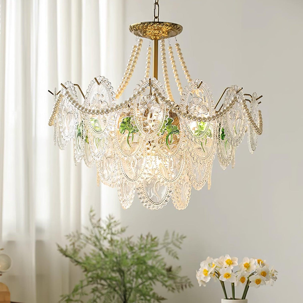 Tiered Glass Bead Chandelier with Polished Gold Hardware – Modern Pendant Ceiling Light | Thomler