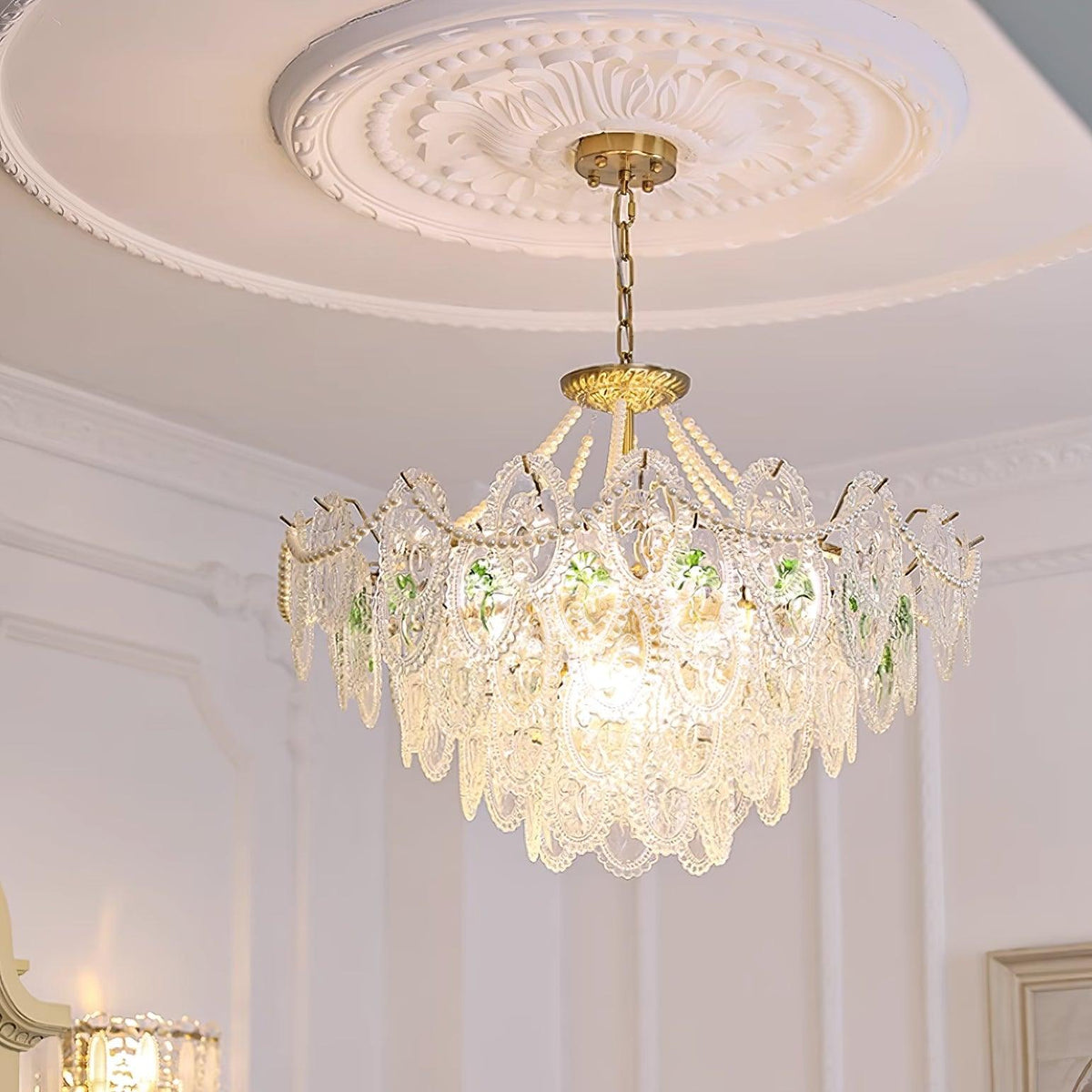 Tiered Glass Bead Chandelier with Polished Gold Hardware – Modern Pendant Ceiling Light | Thomler