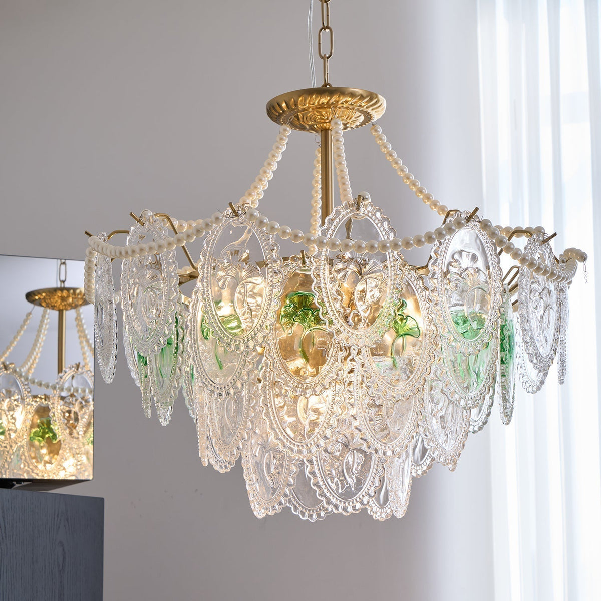 Tiered Glass Bead Chandelier with Polished Gold Hardware – Modern Pendant Ceiling Light | Thomler