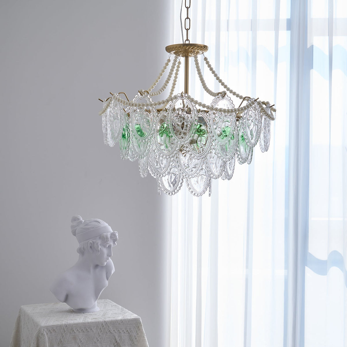 Tiered Glass Bead Chandelier with Polished Gold Hardware – Modern Pendant Ceiling Light | Thomler