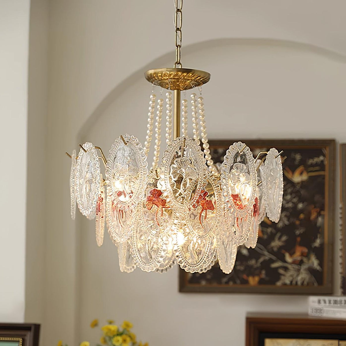 Tiered Glass Bead Chandelier with Polished Gold Hardware – Modern Pendant Ceiling Light | Thomler