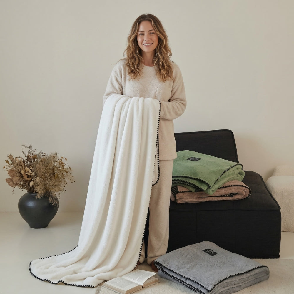Chunky Textured Microfiber Throw Blanket for Cold Weather – Cozy Bedding & Couch Cover in 4 Neutral Tones | Thomler