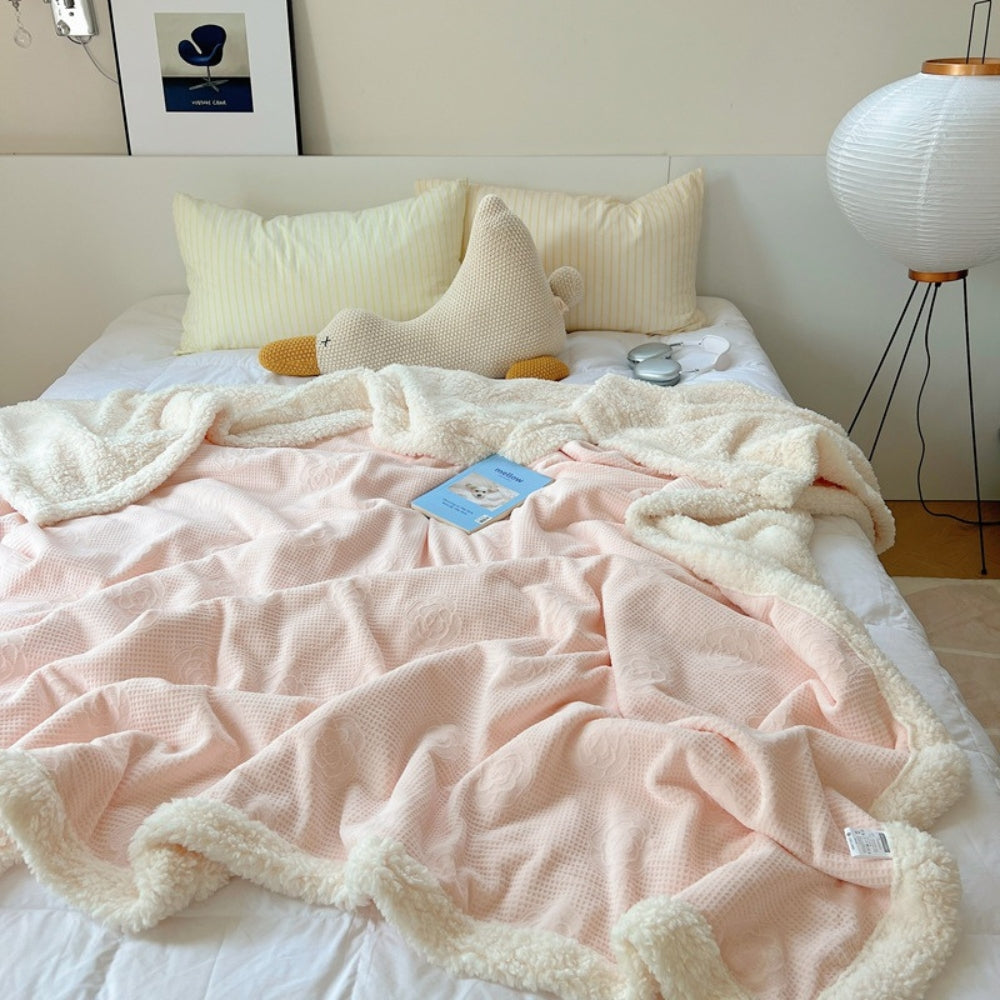 Double-Sided Sherpa Throw Blanket with Textured Floral Design – Ultra-Soft Microfiber Fleece for Sofa, Bed & Cozy Layering | Thomler
