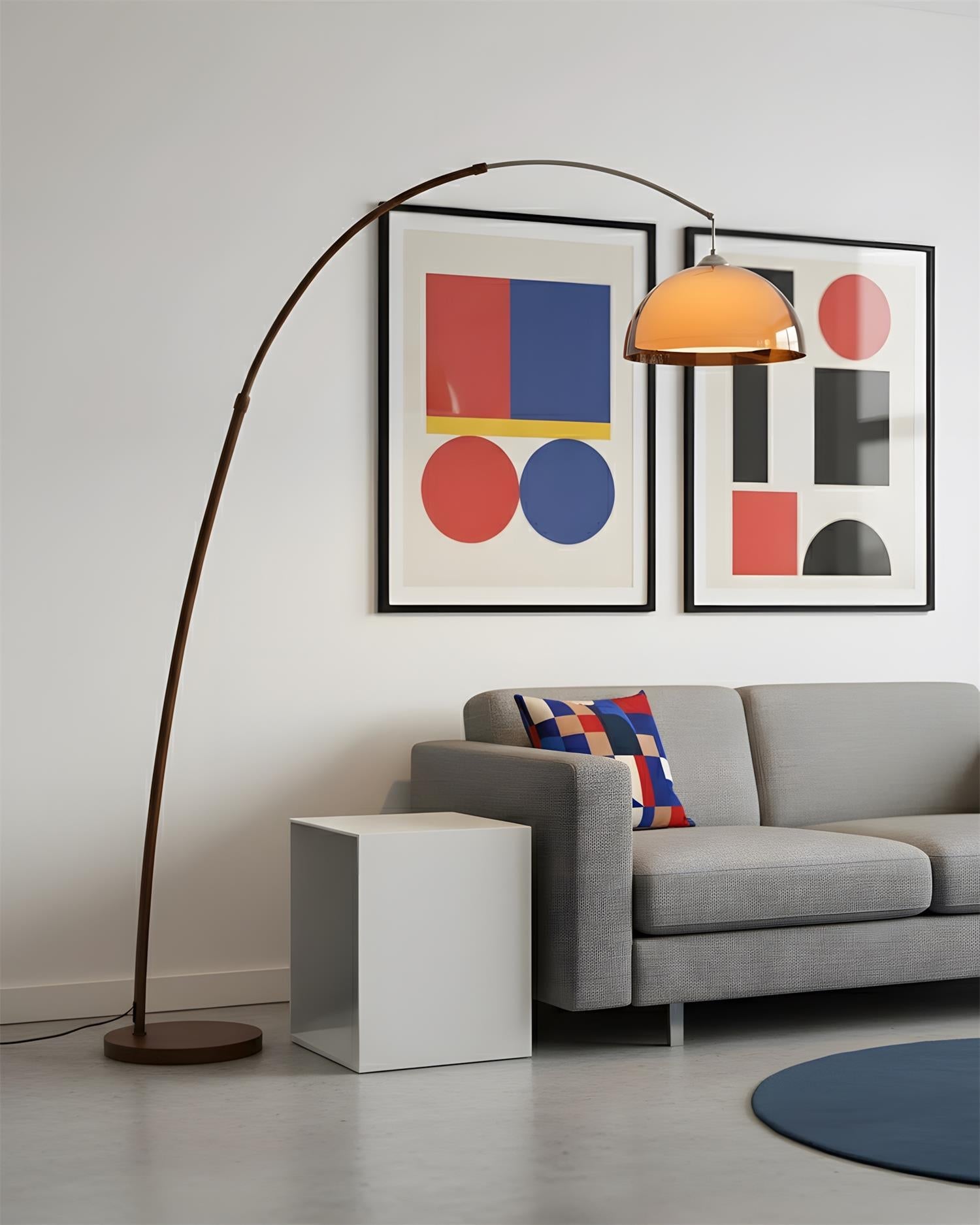 Floor Lamp Metal Arched 65 in Amber Dome Living Room Reading Modern Mid Century Lighting Adjustable Height | Thomler