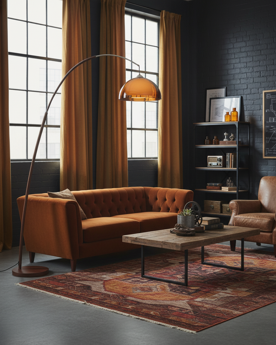 Floor Lamp Metal Arched 65 in Amber Dome Living Room Reading Modern Mid Century Lighting Adjustable Height | Thomler