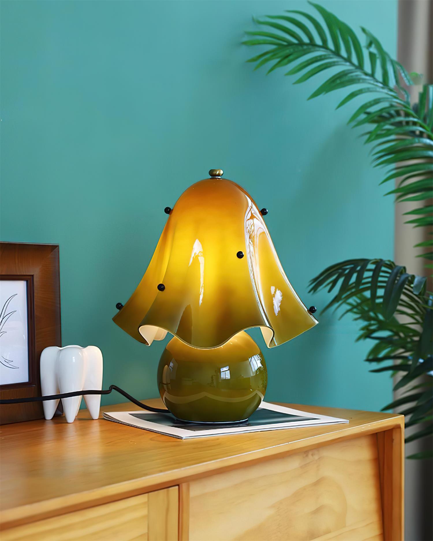 Table Lamp Hand-Blown Glass 12.6 in Indoor Living Room Decorative Accent Light | Thomler