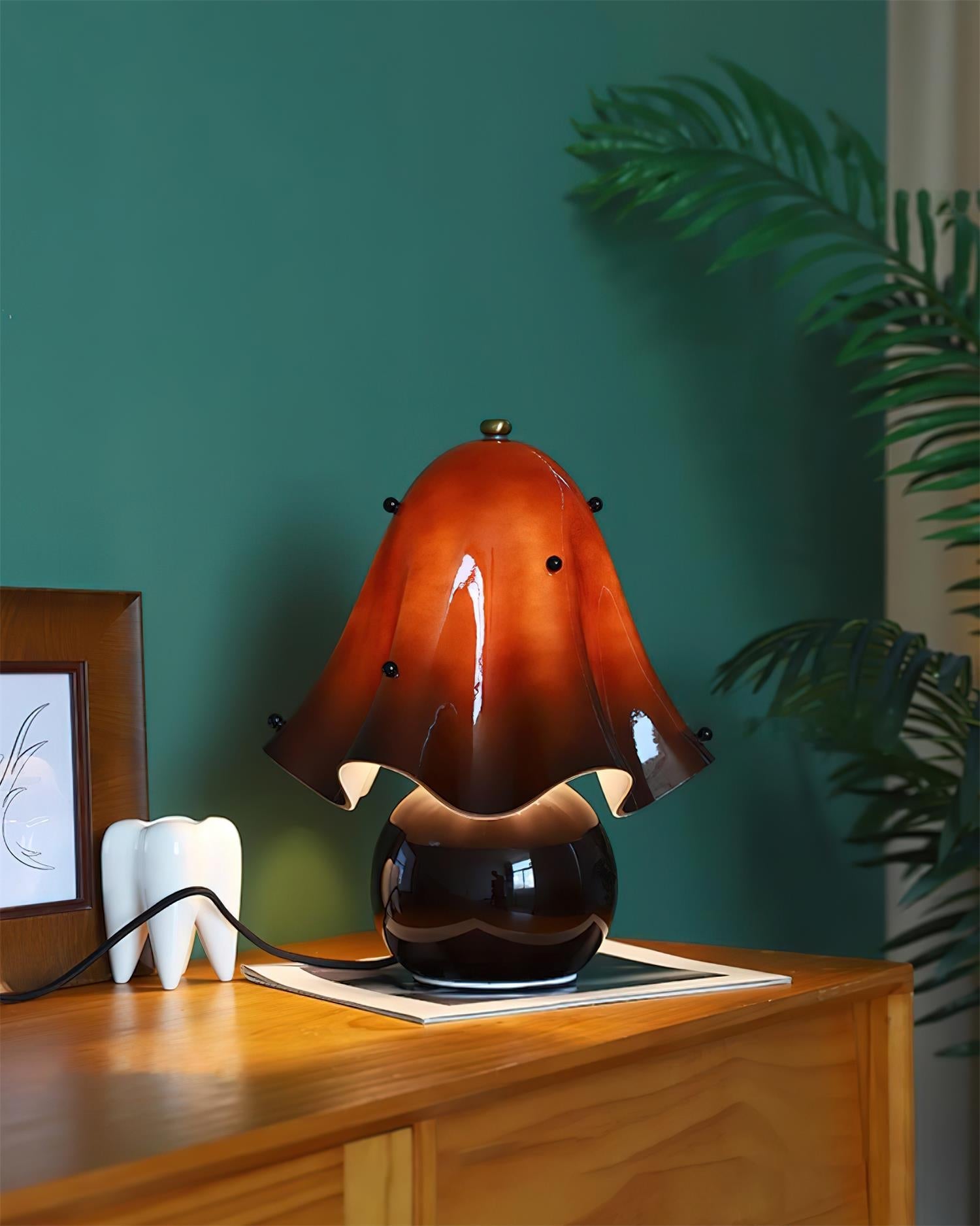 Table Lamp Hand-Blown Glass 12.6 in Indoor Living Room Decorative Accent Light | Thomler