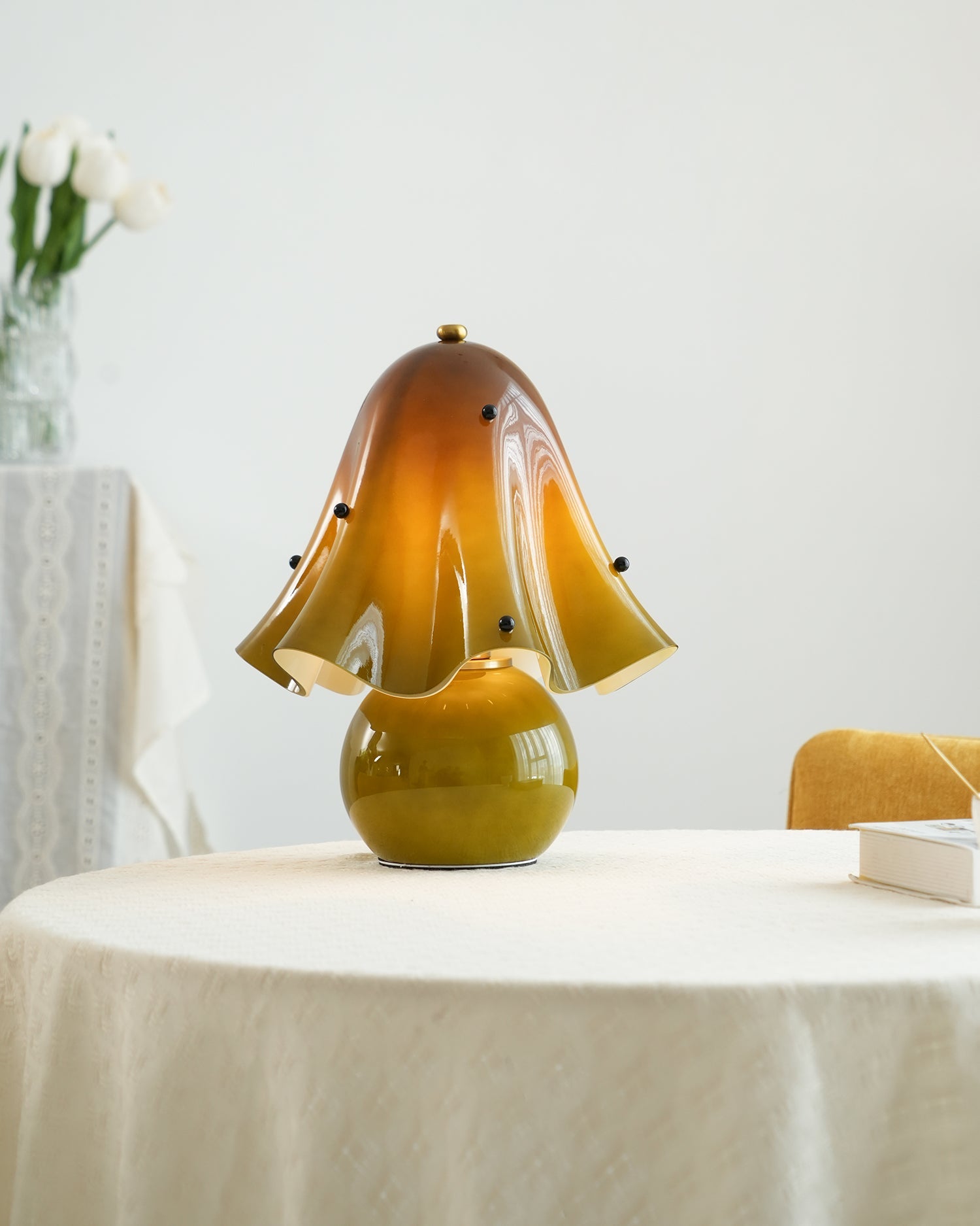 Table Lamp Hand-Blown Glass 12.6 in Indoor Living Room Decorative Accent Light | Thomler