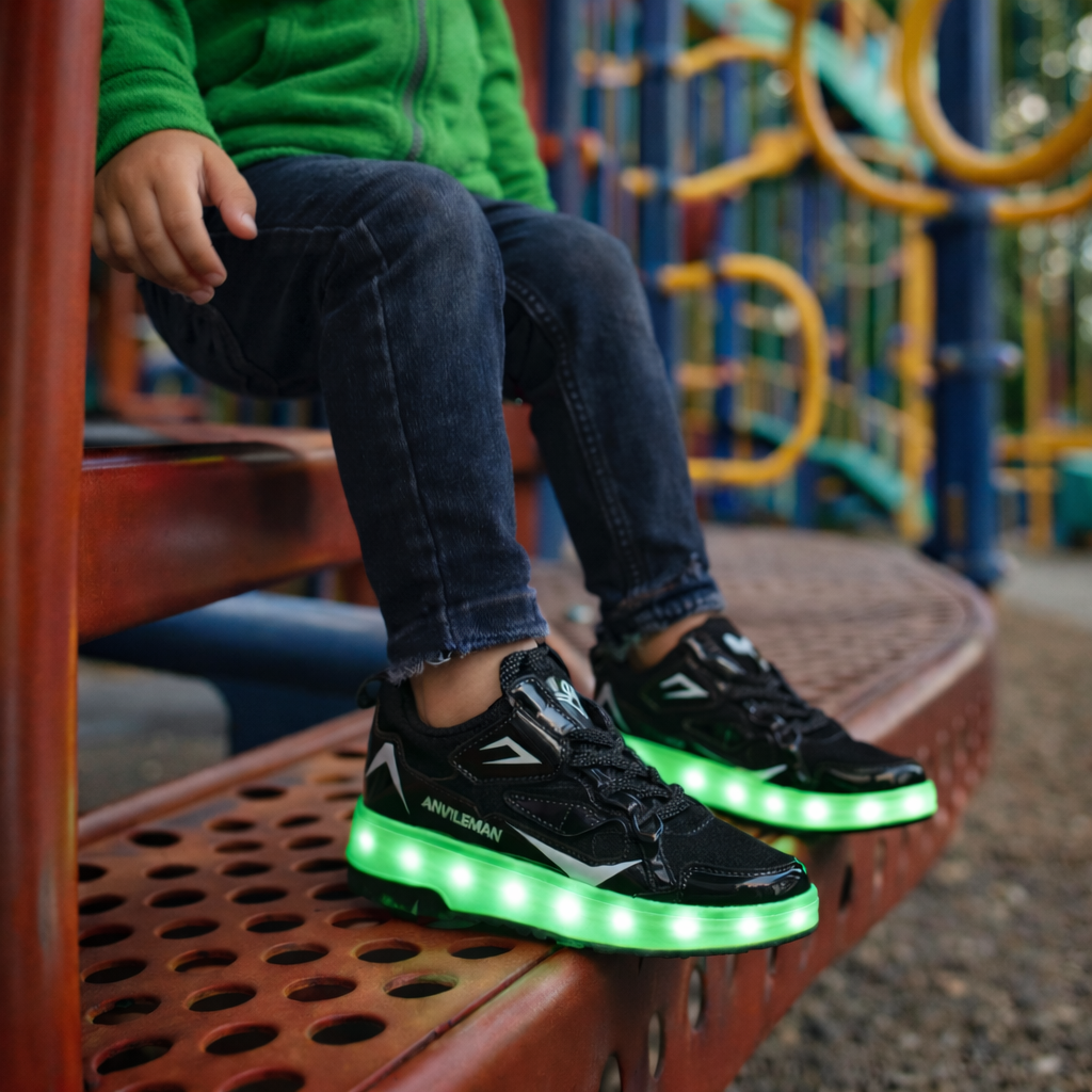 Wheeled Shoes Synthetic LED Light Up Pink Children Outdoor Play Roller Sneakers Velcro Everyday Party Footwear | Thomler