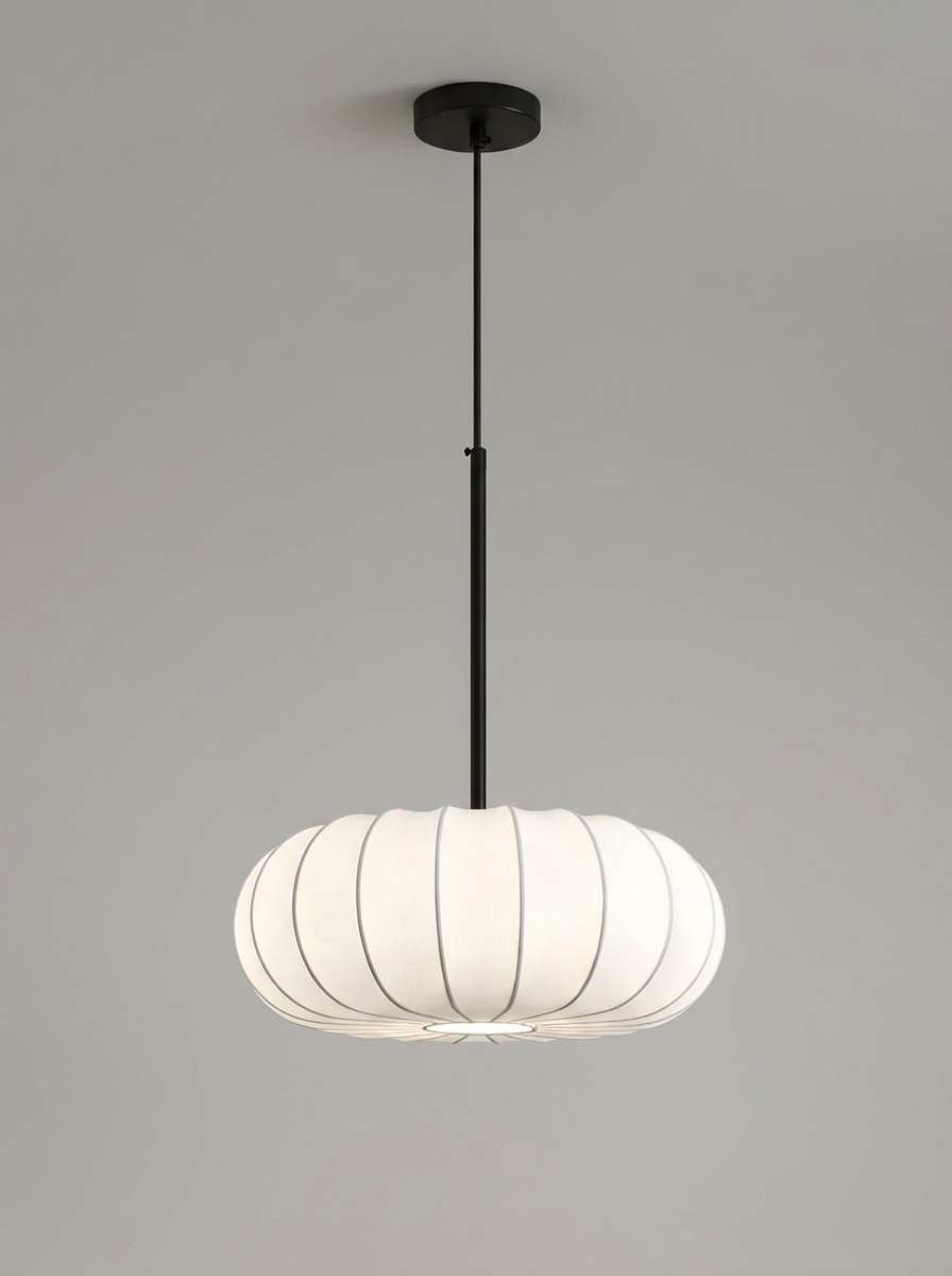 Artisan Fabric Drum Ceiling Fixture – Japanese-Inspired Round Drop Lamp with Adjustable Cord for Dining Tables & Home Bars | Thomler
