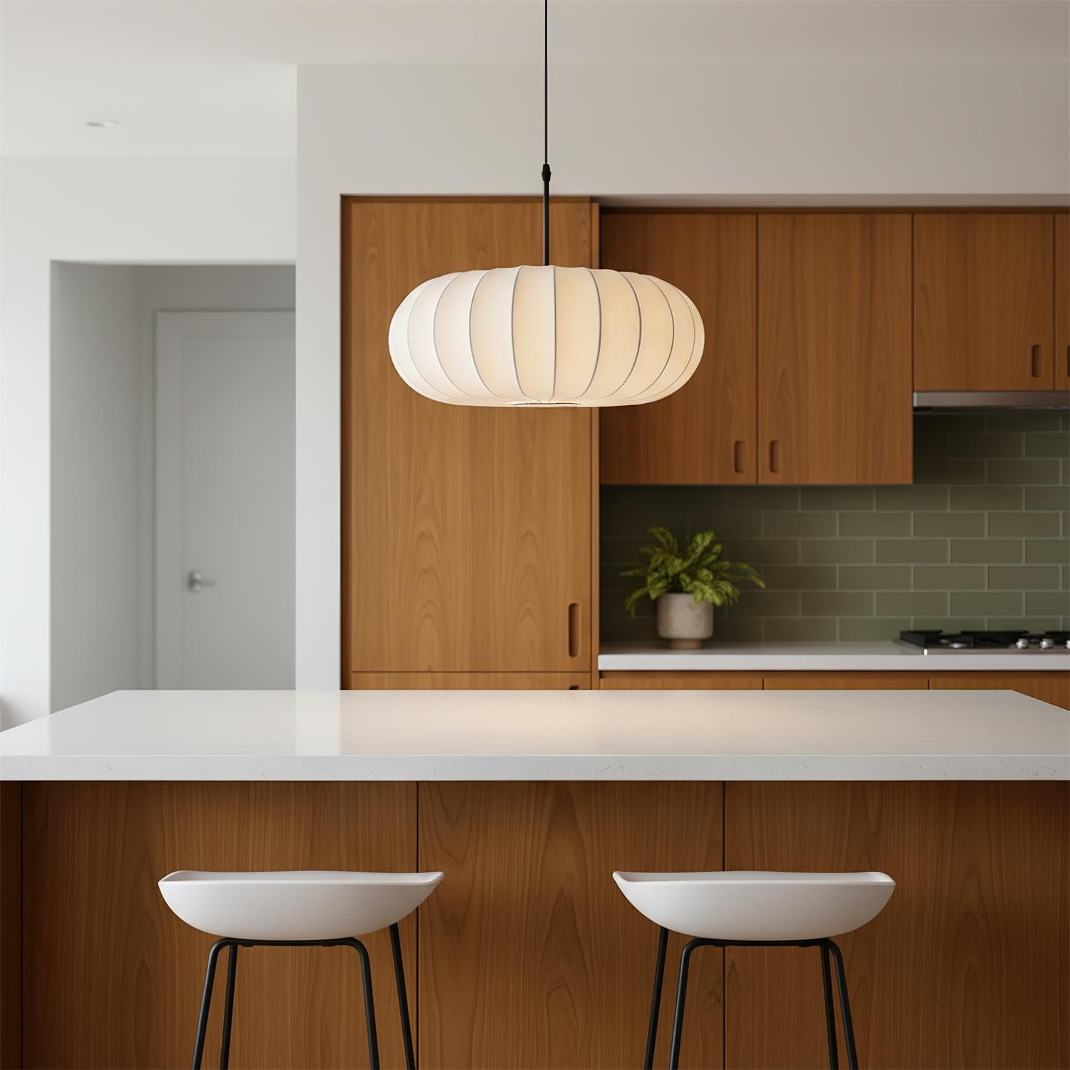 Pendant Light Fabric Shade 19.6 in Adjustable Ceiling Lamp White Black Dining Room Kitchen Island Hanging Light | Thomler