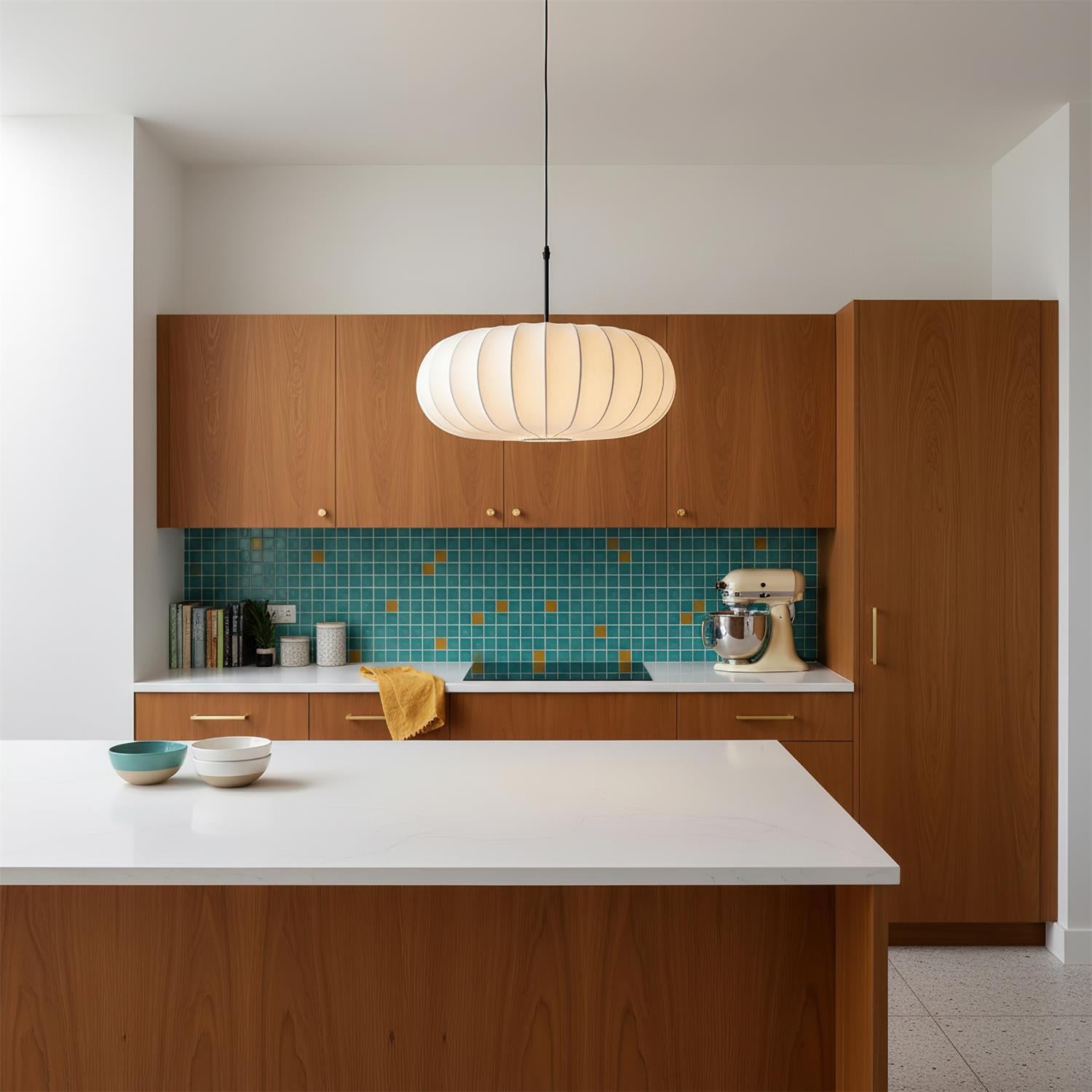 Pendant Light Fabric Shade 19.6 in Adjustable Ceiling Lamp White Black Dining Room Kitchen Island Hanging Light | Thomler