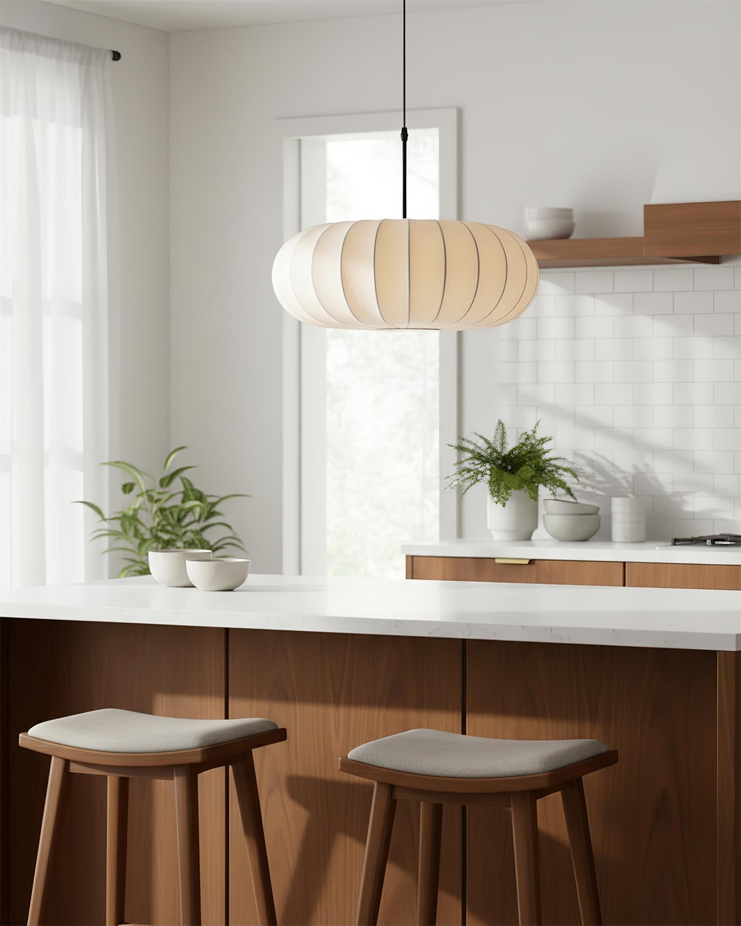 Pendant Light Fabric Shade 19.6 in Adjustable Ceiling Lamp White Black Dining Room Kitchen Island Hanging Light | Thomler