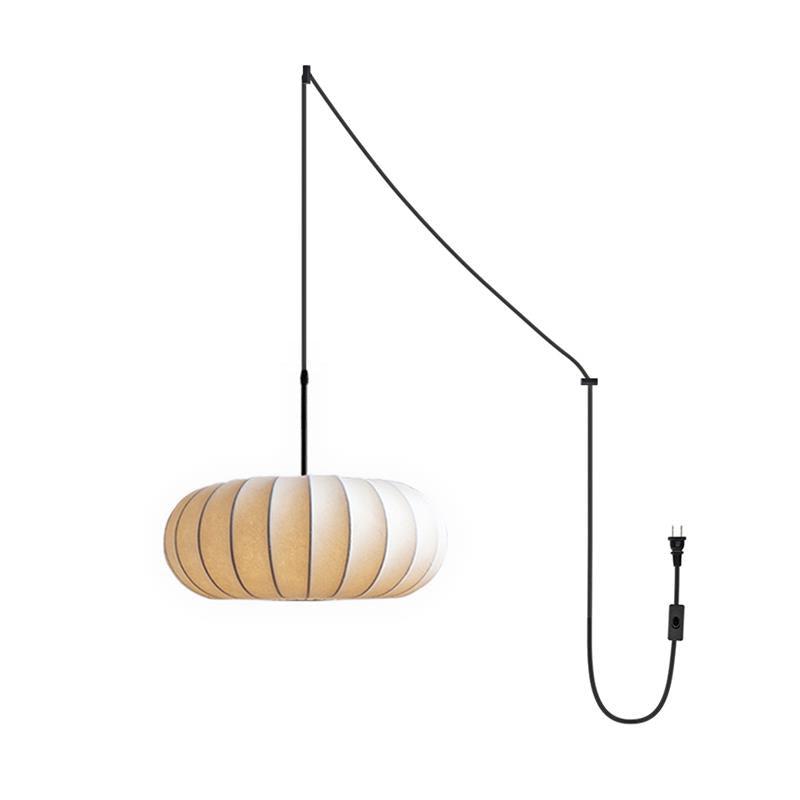 Pendant Lamp Fabric Shade 11.8 in White Rustic Living Room Dining Ceiling Light | Thomler