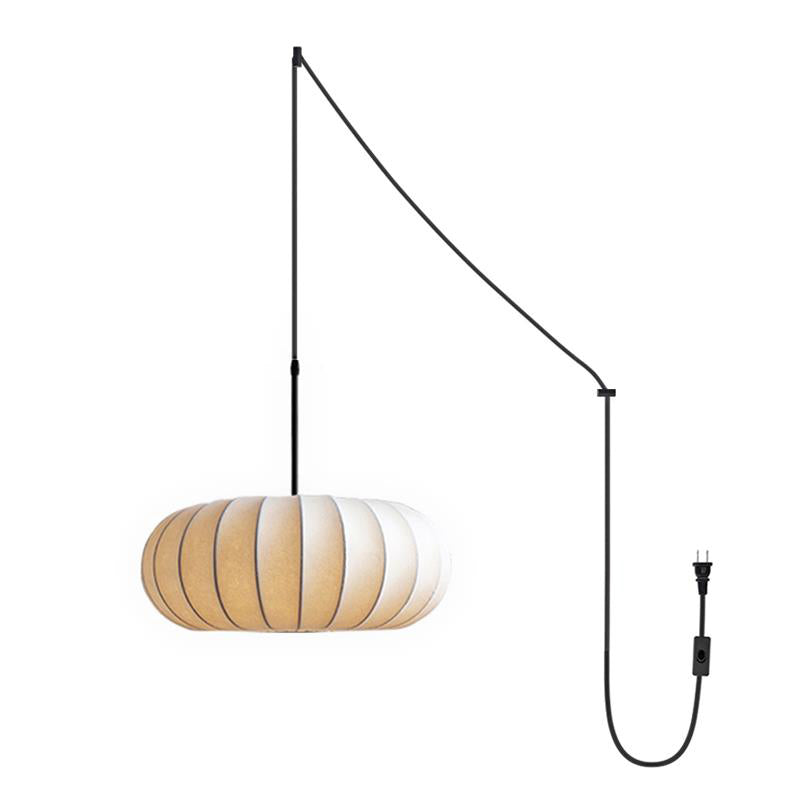 Pendant Lamp Fabric Shade 11.8 in White Rustic Living Room Dining Ceiling Light | Thomler
