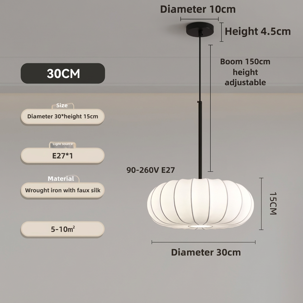 Artisan Fabric Drum Ceiling Fixture – Japanese-Inspired Round Drop Lamp with Adjustable Cord for Dining Tables & Home Bars | Thomler