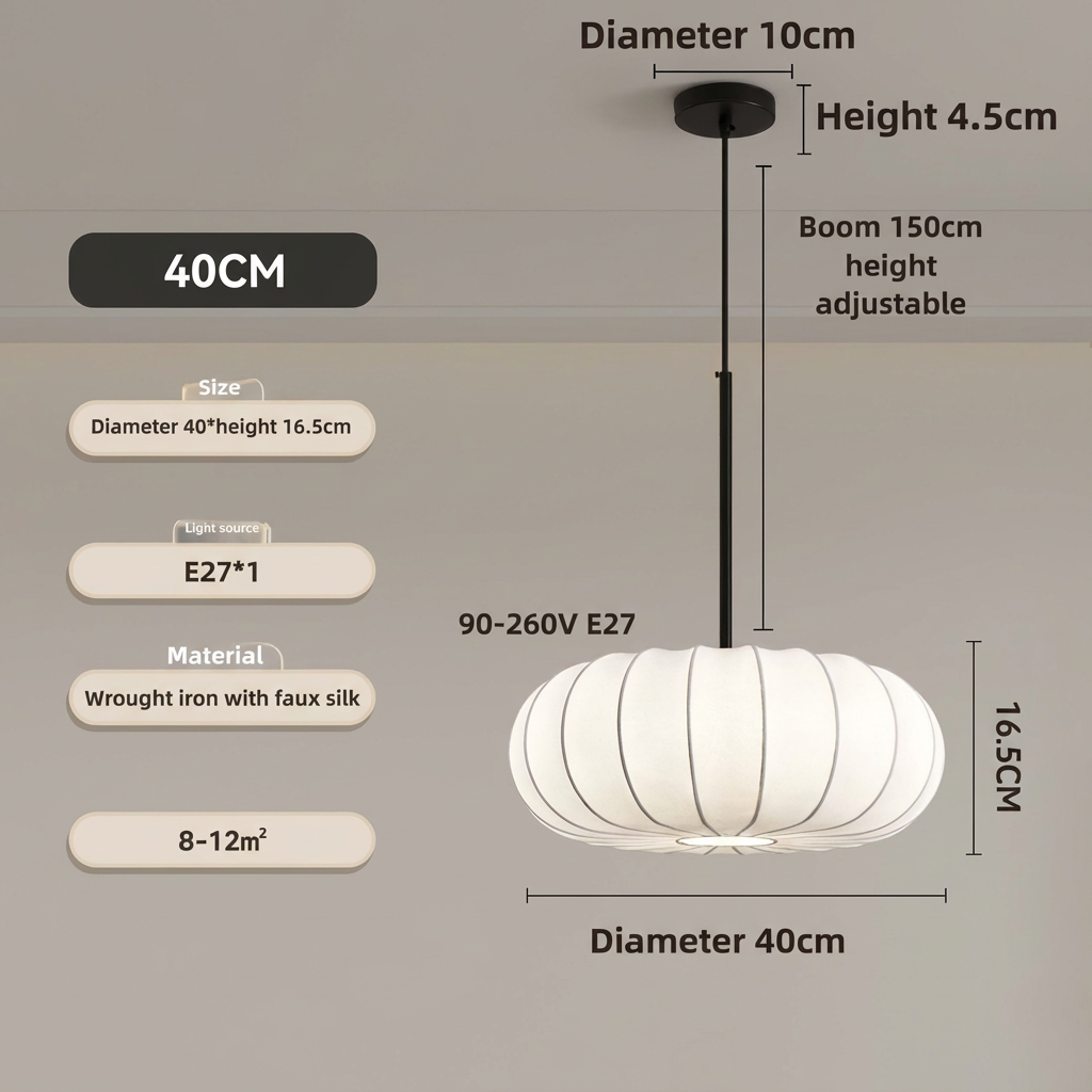 Artisan Fabric Drum Ceiling Fixture – Japanese-Inspired Round Drop Lamp with Adjustable Cord for Dining Tables & Home Bars | Thomler