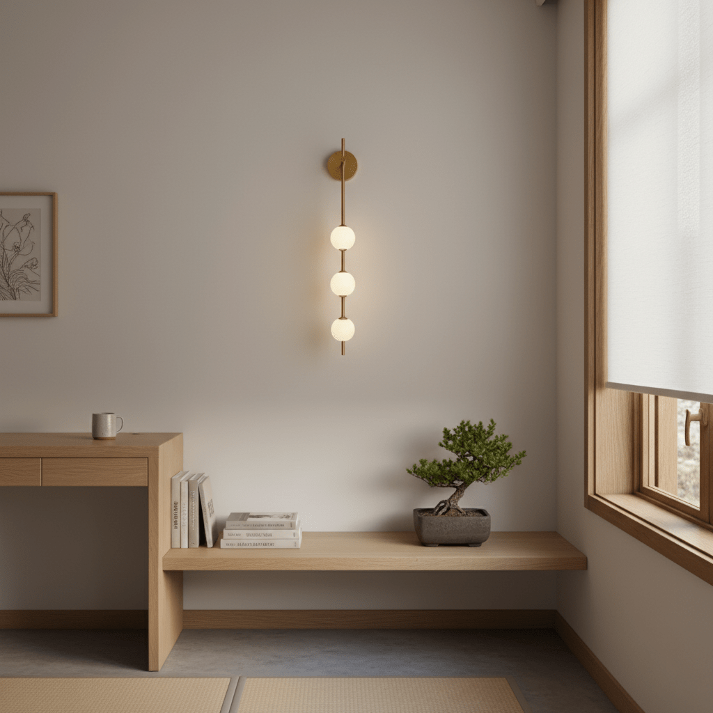 Vertical Glass Globe Wall Lamp 25.6 in LED Brass Indoor Lighting Warm Glow Bedroom Hallway Study Bathroom Sconce | Thomler