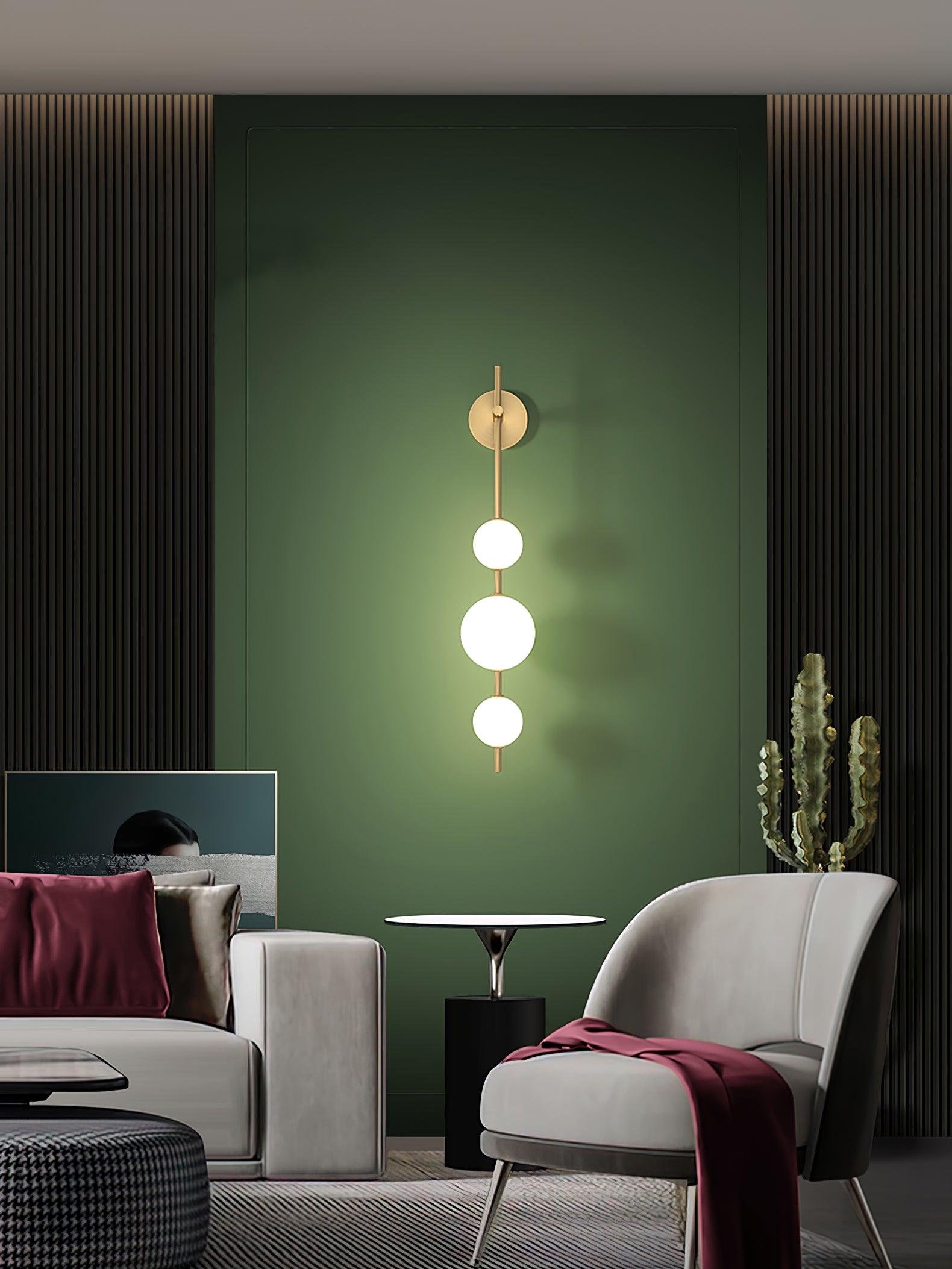 Vertical Glass Globe Wall Lamp 25.6 in LED Brass Indoor Lighting Warm Glow Bedroom Hallway Study Bathroom Sconce | Thomler