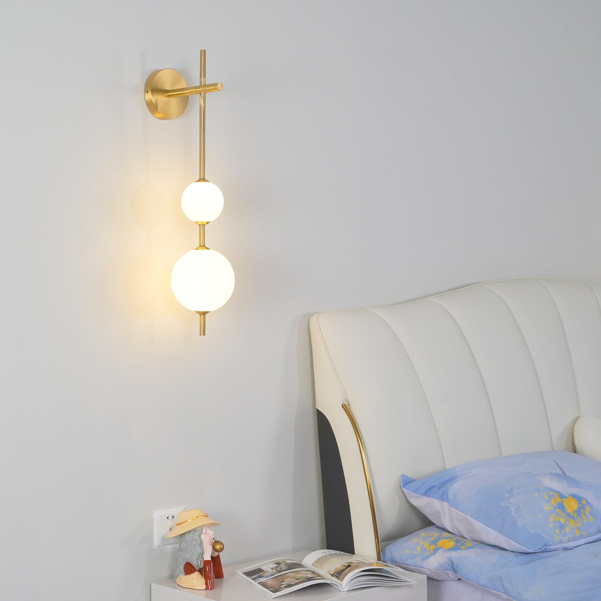 Vertical Glass Globe Wall Lamp 25.6 in LED Brass Indoor Lighting Warm Glow Bedroom Hallway Study Bathroom Sconce | Thomler