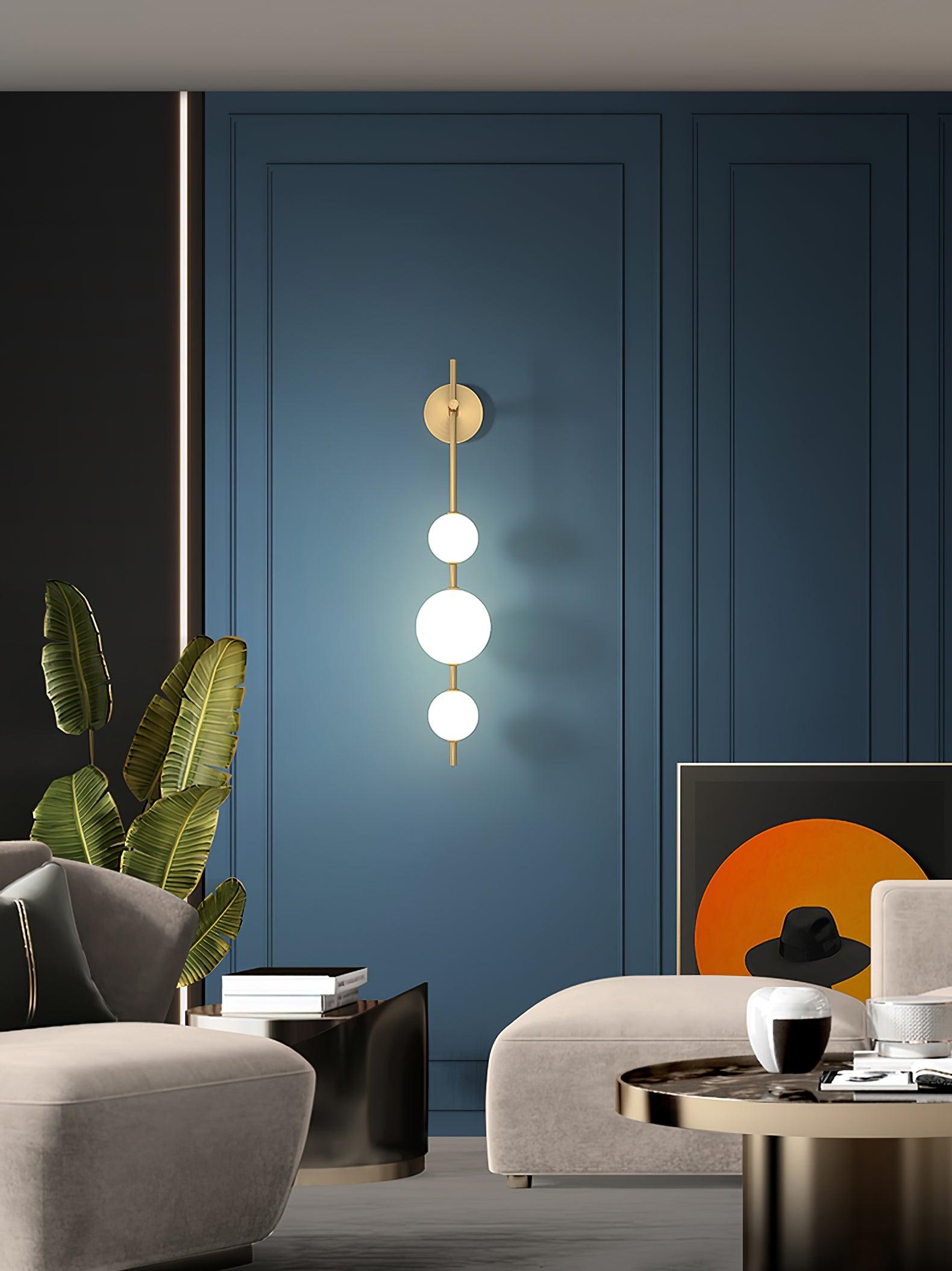 Vertical Glass Globe Wall Lamp 25.6 in LED Brass Indoor Lighting Warm Glow Bedroom Hallway Study Bathroom Sconce | Thomler
