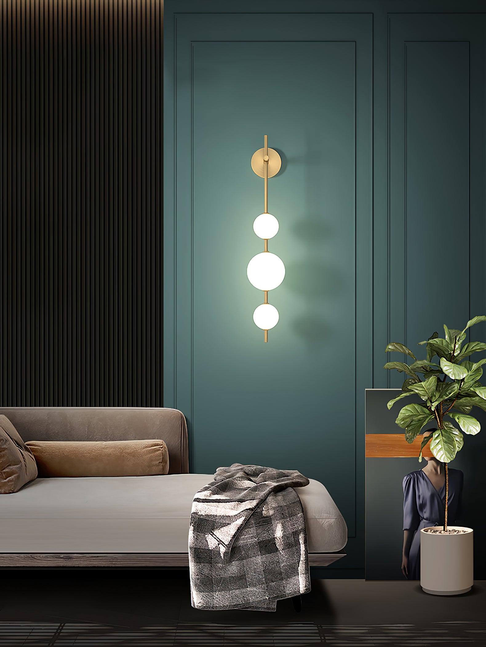 Vertical Glass Globe Wall Lamp 25.6 in LED Brass Indoor Lighting Warm Glow Bedroom Hallway Study Bathroom Sconce | Thomler