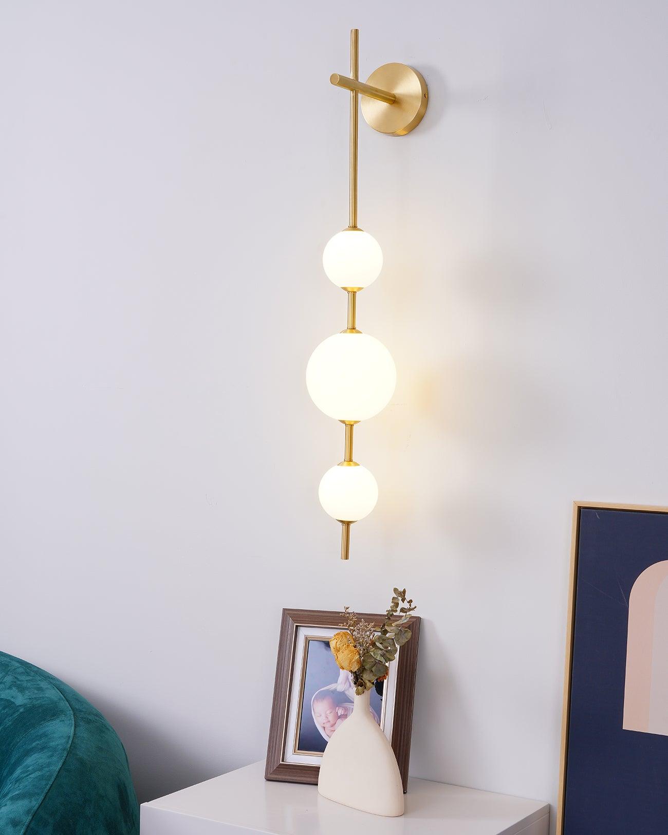 Vertical Glass Globe Wall Lamp 25.6 in LED Brass Indoor Lighting Warm Glow Bedroom Hallway Study Bathroom Sconce | Thomler