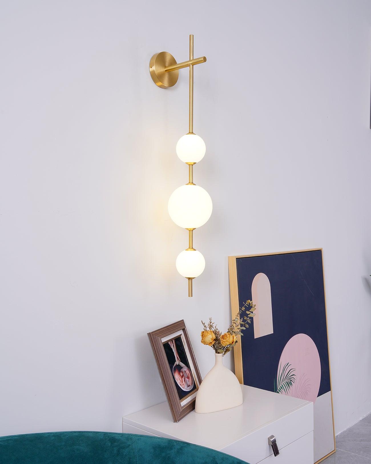 Vertical Glass Globe Wall Lamp 25.6 in LED Brass Indoor Lighting Warm Glow Bedroom Hallway Study Bathroom Sconce | Thomler