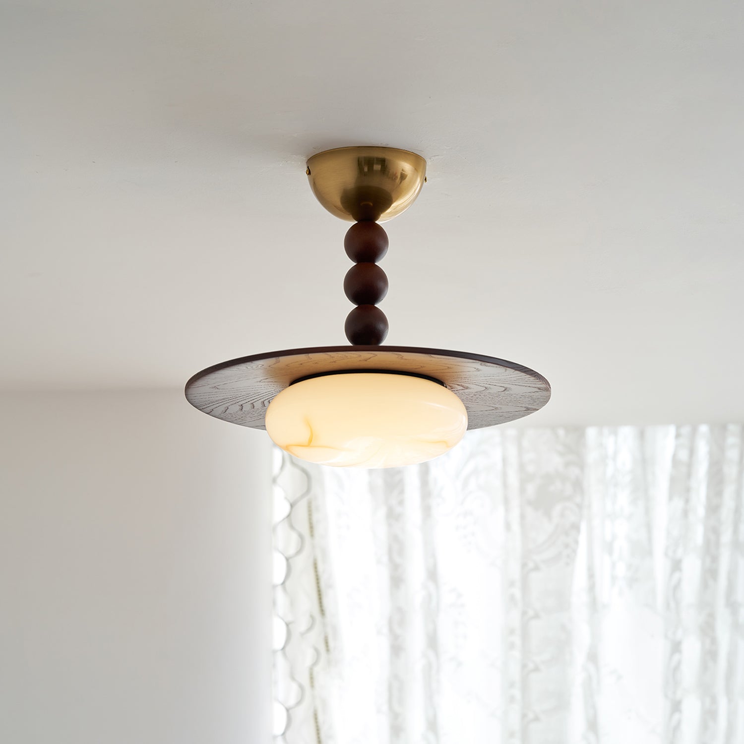 Ceiling Light Wood 14.1 in White Alabaster Dining Room Kitchen Living Room LED Fixture | Thomler