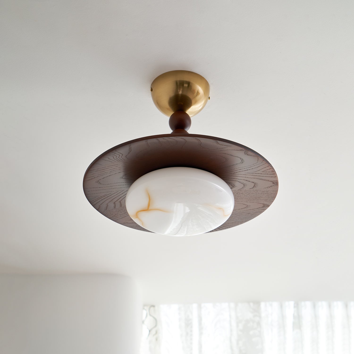 Ceiling Light Wood 14.1 in White Alabaster Dining Room Kitchen Living Room LED Fixture | Thomler