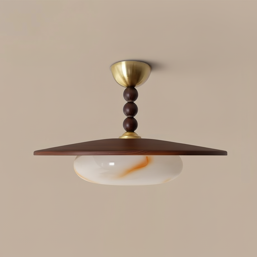 Ceiling Light Wood 14.1 in White Alabaster Dining Room Kitchen Living Room LED Fixture | Thomler