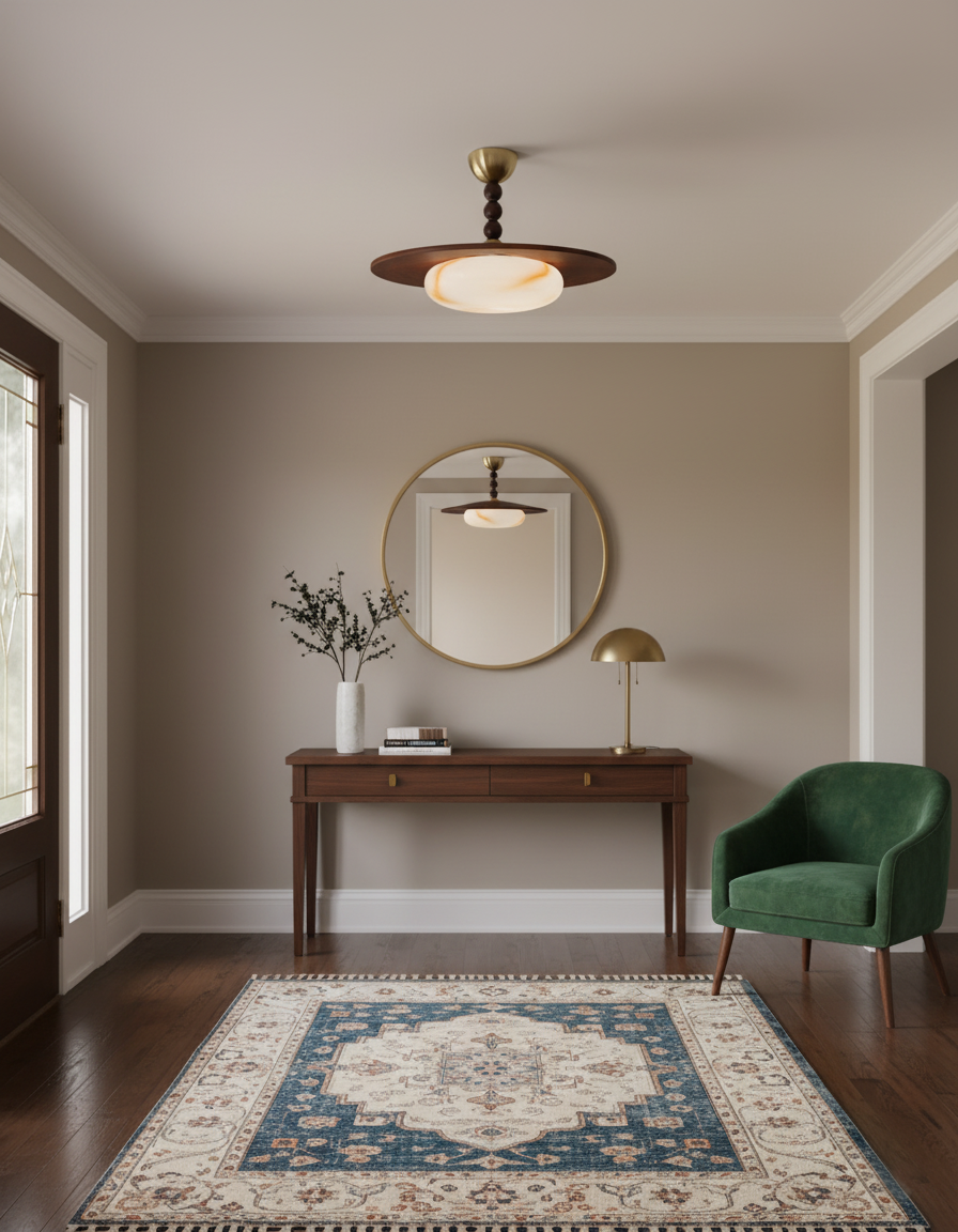 Ceiling Light Wood 14.1 in White Alabaster Dining Room Kitchen Living Room LED Fixture | Thomler