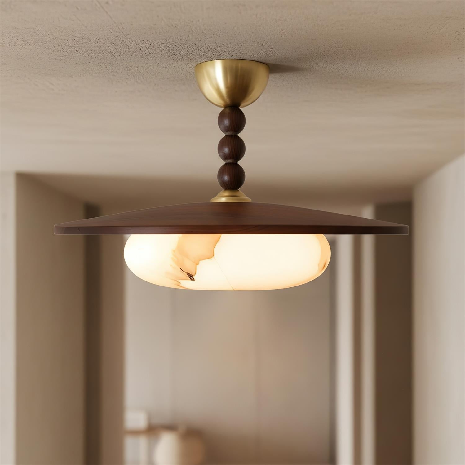Ceiling Light Wood 14.1 in White Alabaster Dining Room Kitchen Living Room LED Fixture | Thomler