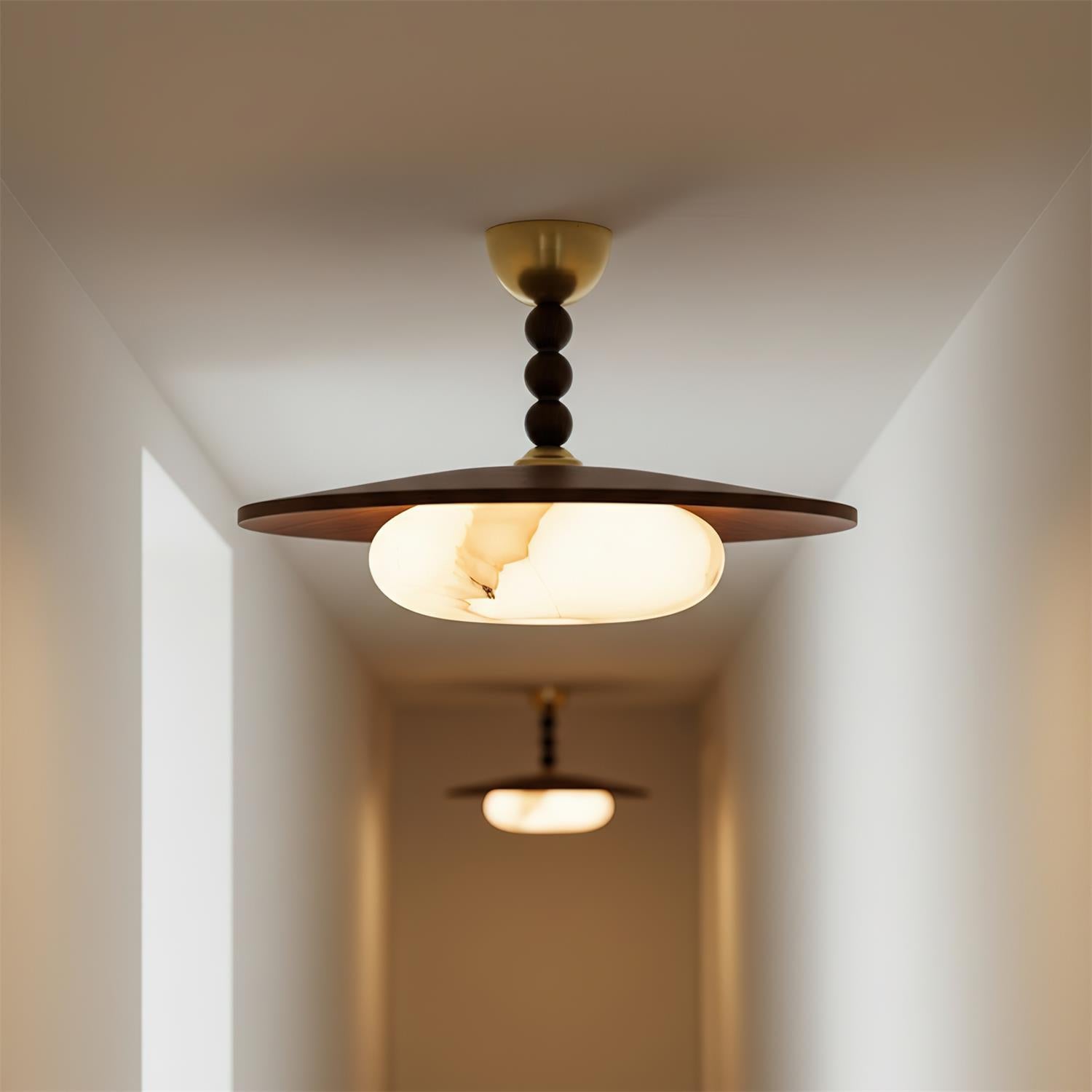 Ceiling Light Wood 14.1 in White Alabaster Dining Room Kitchen Living Room LED Fixture | Thomler