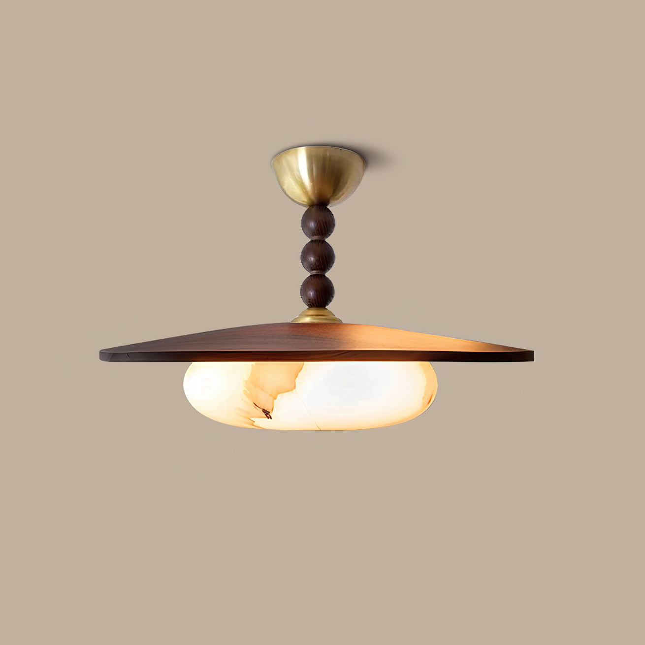 Ceiling Light Wood 14.1 in White Alabaster Dining Room Kitchen Living Room LED Fixture | Thomler