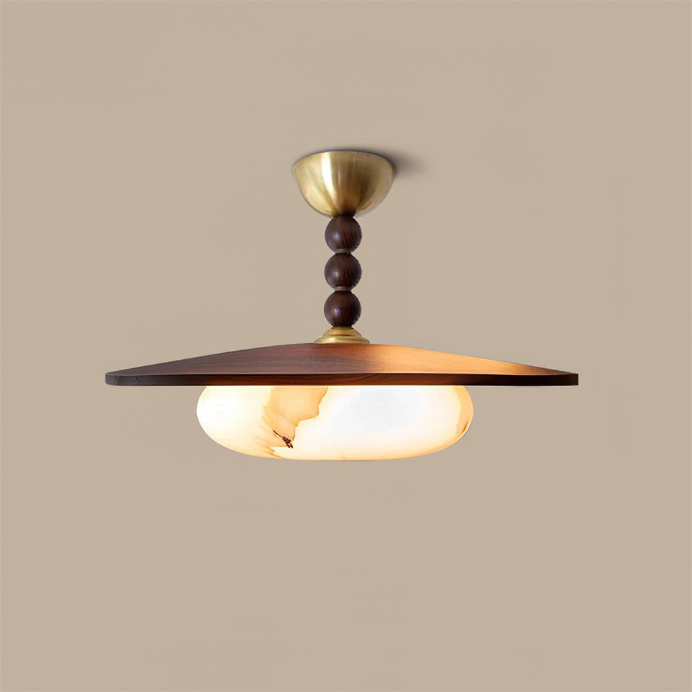 Ceiling Light Wood 14.1 in White Alabaster Dining Room Kitchen Living Room LED Fixture | Thomler