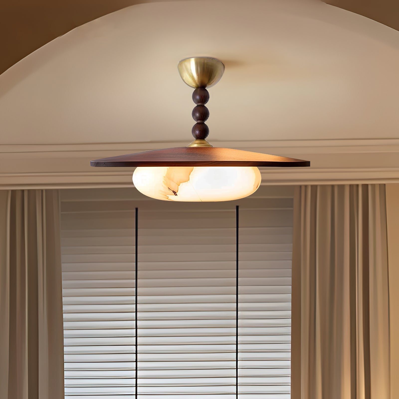 Ceiling Light Wood 14.1 in White Alabaster Dining Room Kitchen Living Room LED Fixture | Thomler