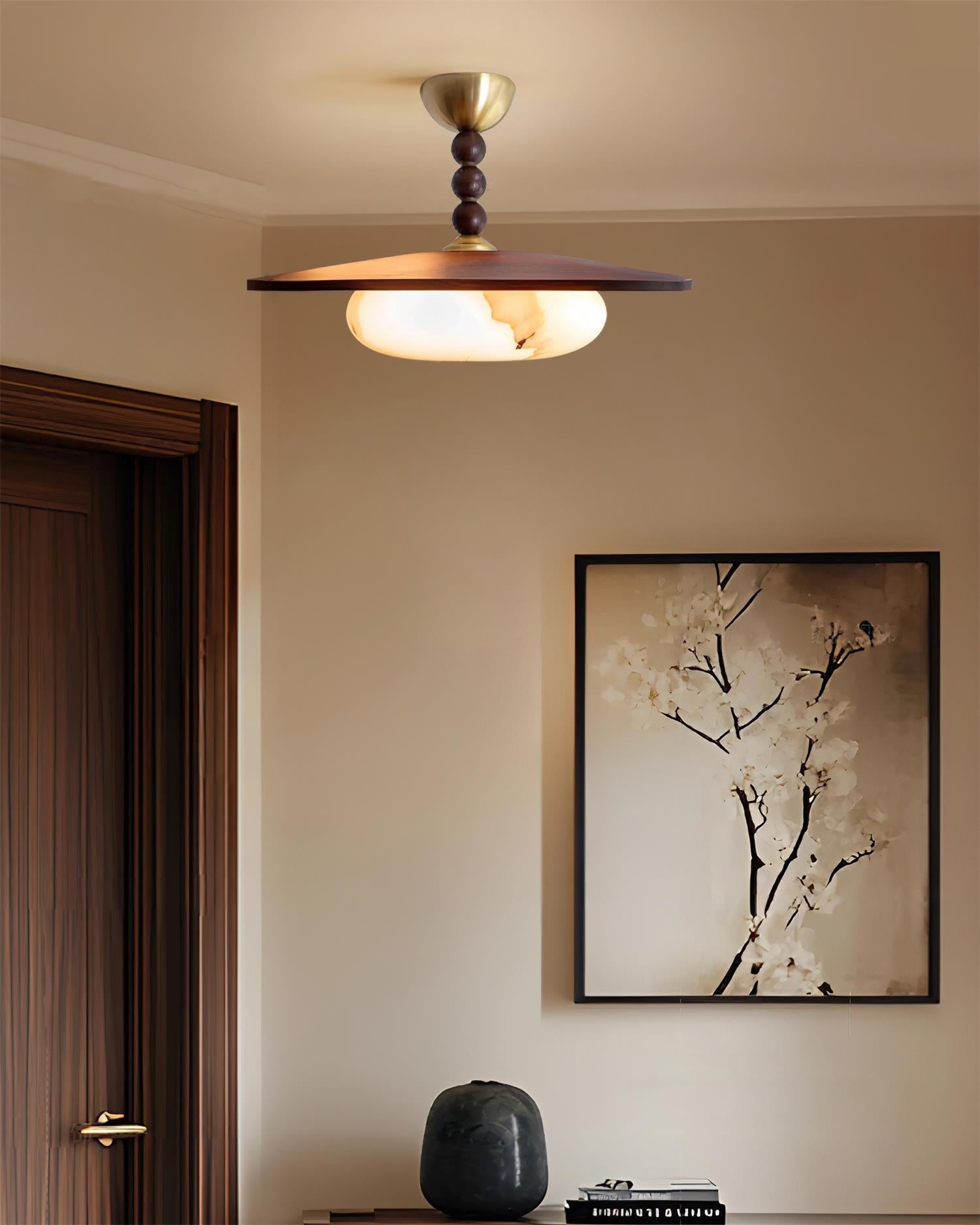 Ceiling Light Wood 14.1 in White Alabaster Dining Room Kitchen Living Room LED Fixture | Thomler