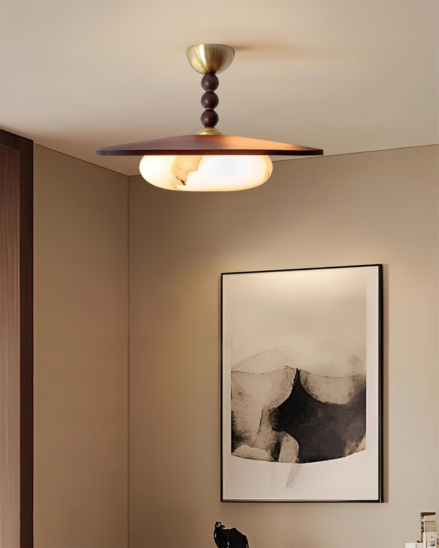 Ceiling Light Wood 14.1 in White Alabaster Dining Room Kitchen Living Room LED Fixture | Thomler