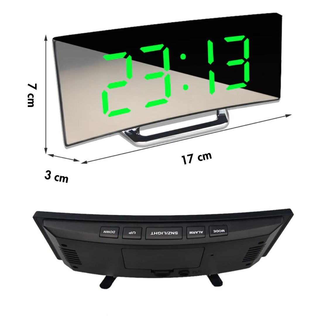 Alarm Clock LED Curved Display 17.0 cm USB Bedroom Bedside Digital Desk Clock Large Screen | Thomler