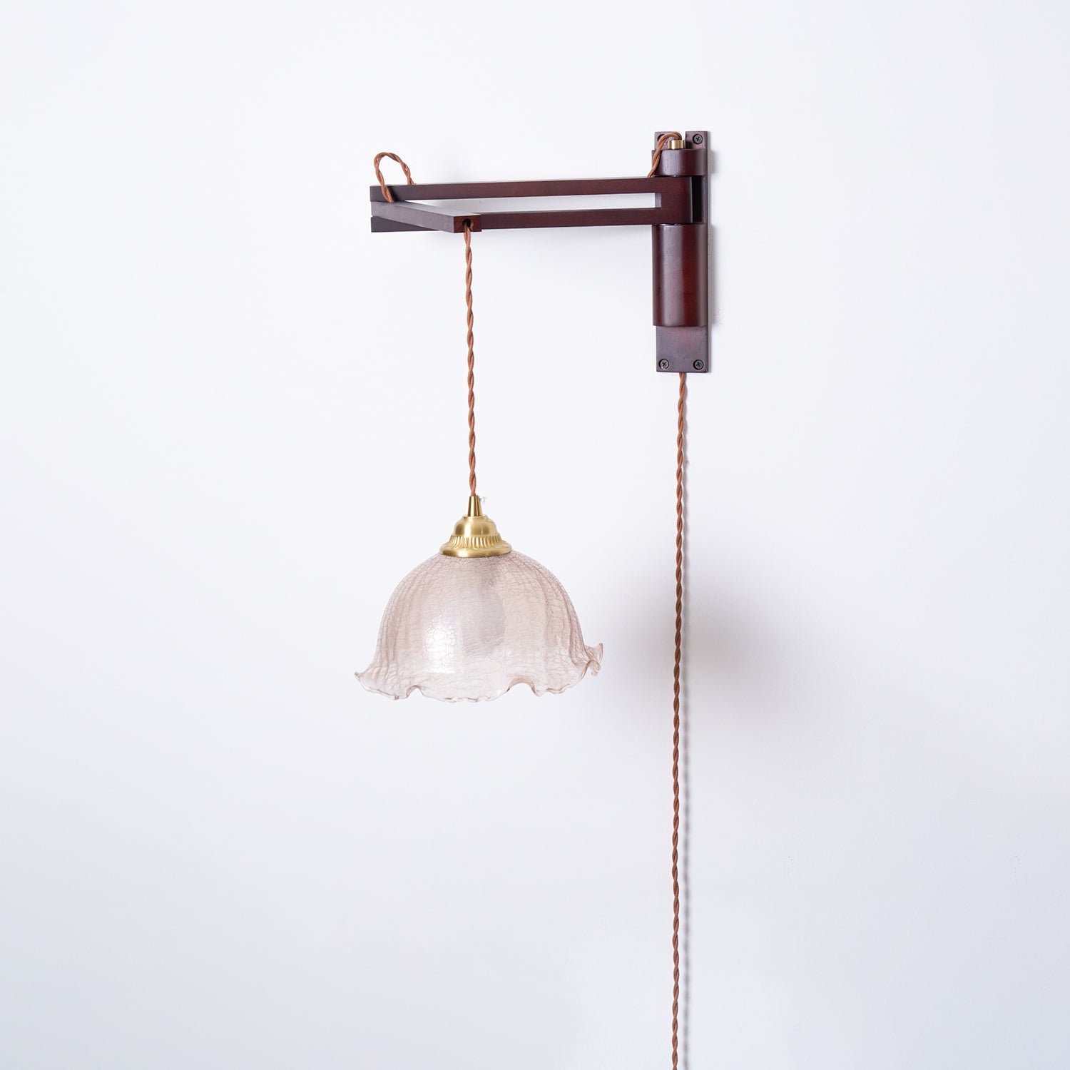 Wall Lamp Wood Adjustable Arm 9 in (23.0 cm) E26 Indoor Bedroom Living Room Lighting Fixture Frosted Glass Amber White Pleated Shade | Thomler
