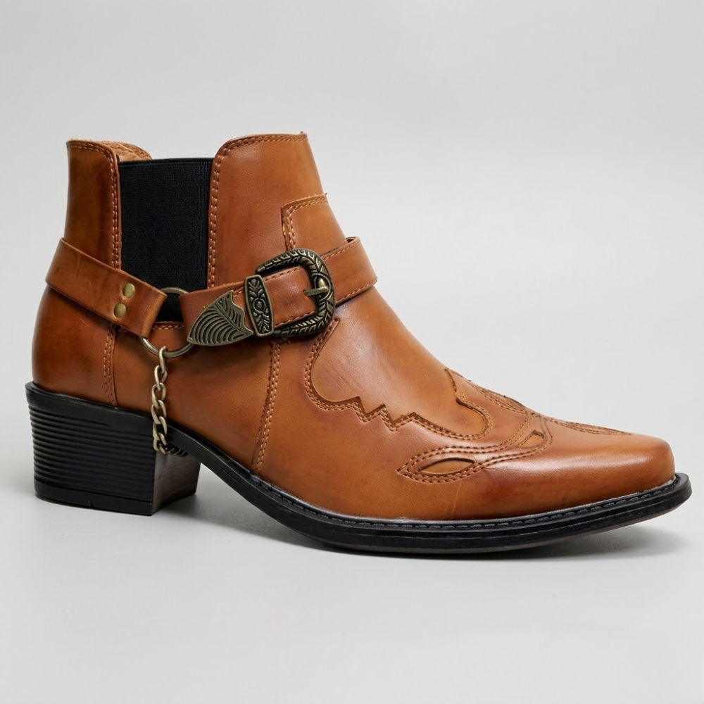 Men's Cowboy Boots with Sharp Pointed Toe and Adjustable Buckle – Classic Leather High-Shaft Western Footwear for Casual Wear and Outdoor | Thomler